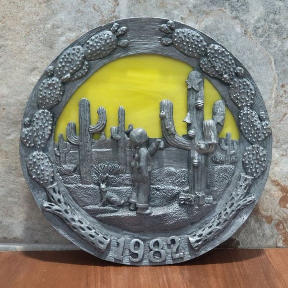 Vintage Pewter Plate Michael Ricker Southwestern Christmas 1982 - Picture 1 of 13